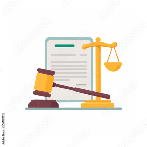 Justice scales, gavel and document illustration