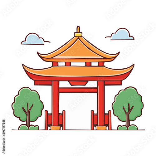 Traditional Chinese Pagoda Gate Illustration