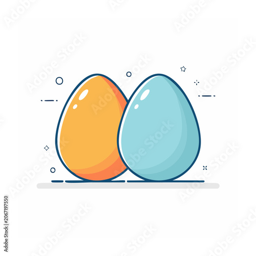 Two colorful eggs in flat design style