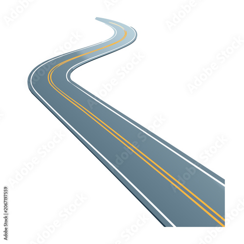 Winding road illustration with road markings