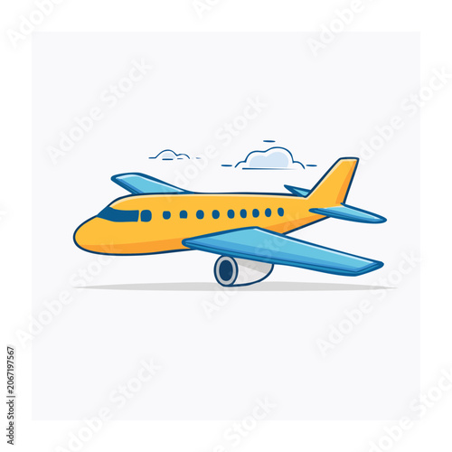 Yellow and blue airplane illustration with clouds