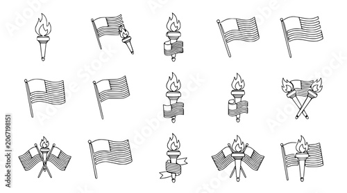 Foto American Flag and Torch Icons: Independence, Freedom, Patriotism, Democracy Symb