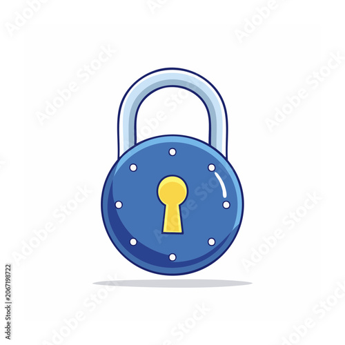 Blue padlock icon with yellow keyhole on transparent background