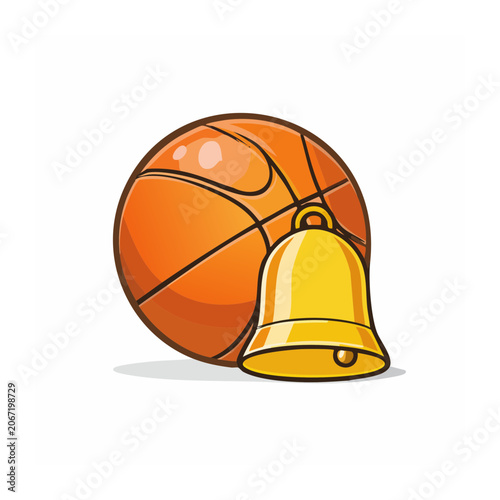 Cartoon Basketball and School Bell Illustration