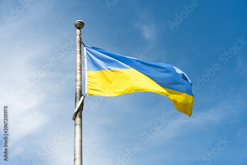 Photography Toronto, Canada - May 26, 2026: Ukrainian National Flag Waving Against Clear Blu