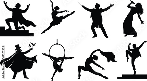 Fotografie Performing Arts Silhouette Collection with Dancers Singers and Stage Performers