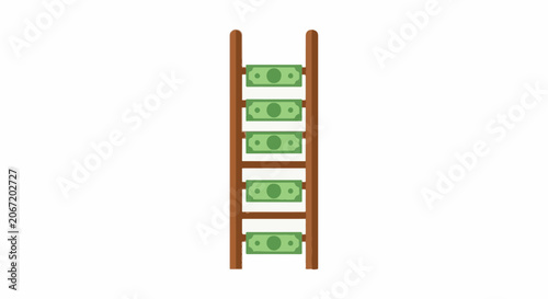 Wooden ladder with dollar bills as steps illustration.