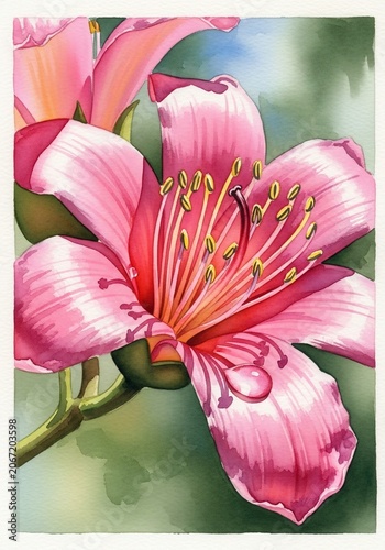 Vibrant Watercolor Bloom: Soft Pink Petals Unfurling in Gentle Light