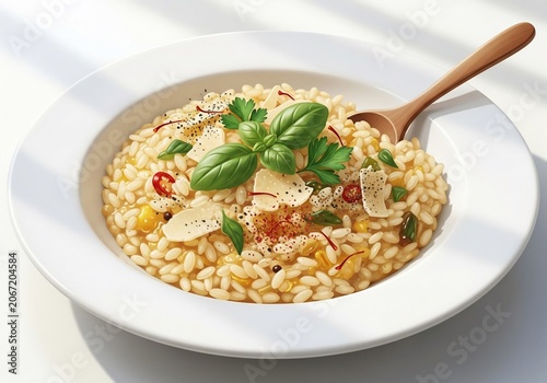 Golden Saffron Risotto: Creamy Arborio, Fresh Basil, Sunlit Comfort