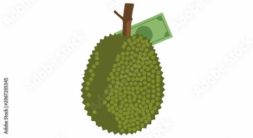 Whole Durian Fruit with Currency Note Attached.