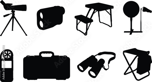 Canvastavla Set of outdoor surveillance long range shooting and observation equipment black