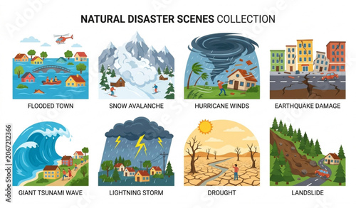 Photography Extreme Weather and Natural Disaster Flat Vector Illustration Collection Isolate