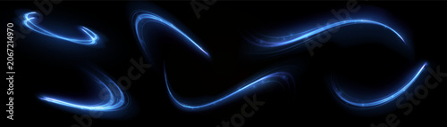 Obraz na plátně Dynamic blue glowing light trails and curved energy swirls with abstract electri