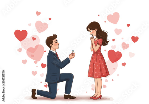 Video young man proposing to his girlfriend with a ring, kneeling on one knee, romantic marriage proposal