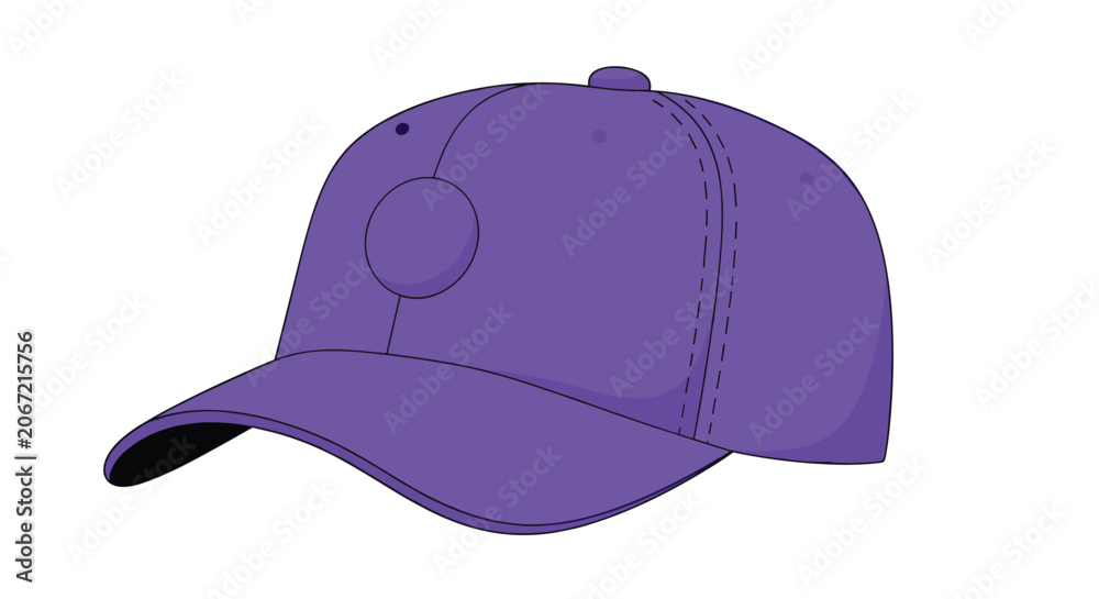 Fototapeta premium Stylish purple baseball cap shown in a side view with clean lines and simple detail for a modern fashion accessory look.