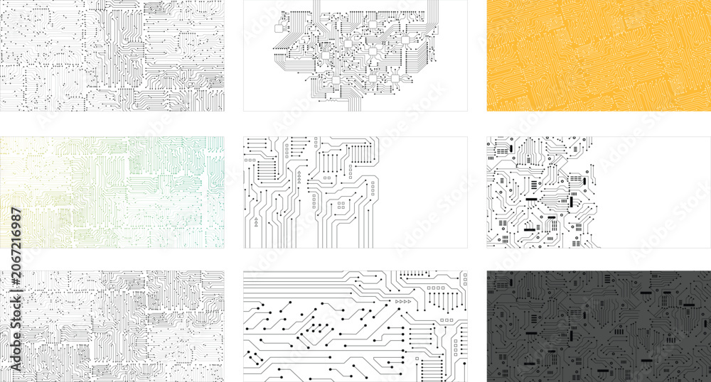 Fototapeta premium Collection of 9 technology circuit background.