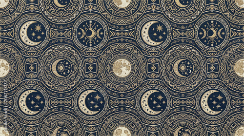 Lunar Calendar Inspired Seamless Ethnic Textile Pattern