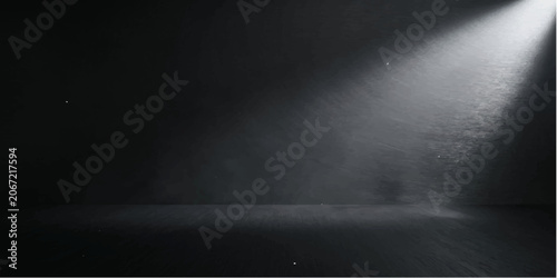 Bild auf Leinwand A solitary spotlight pierces the darkness, illuminating a hazy, textured atmosphere in a minimalist setting