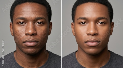 Acne scar treatment before and after comparison black man with smooth healthy skin results
