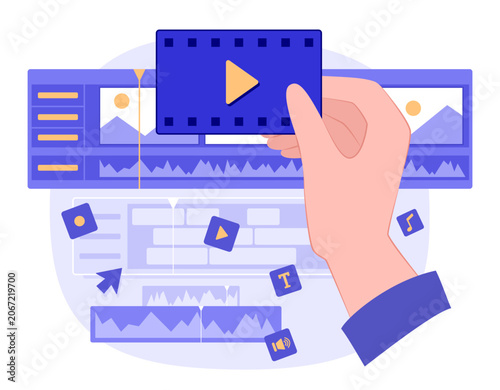 Human Hand Holding Film Strip for Video Editing with Application for Entertainment Media and Technology Concept Illustration Clip Art