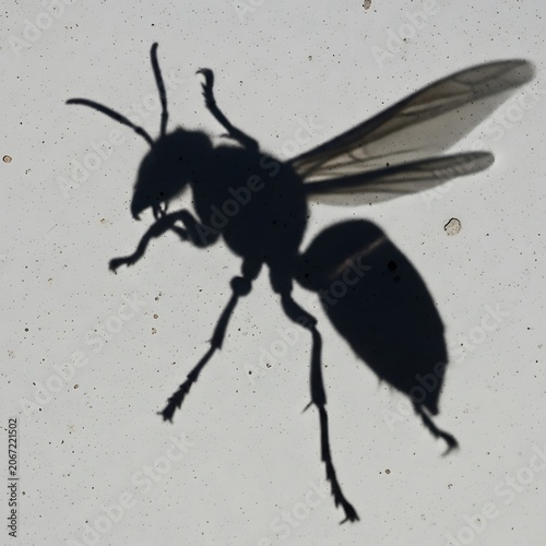 Silhouette of a Flying Bee with Detailed Wings.