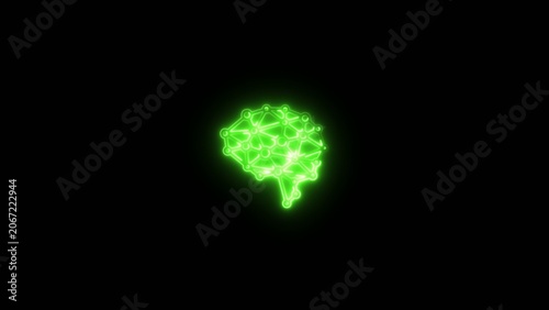 Luminous green brain composed of interconnected nodes and lines illustrating neural network connections Generate title without using the word 