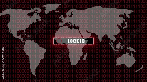 Locked warning sign displayed on a map with red binary code digital Generate title without using the word 