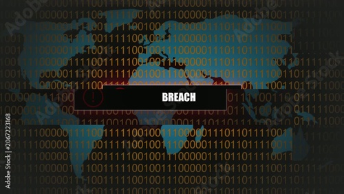Map overlay with binary code and a red breach alert button Generate title without using the word 