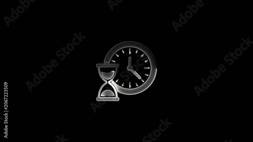 Monochrome hourglass and clock representing time management on a dark Generate title without using the word 