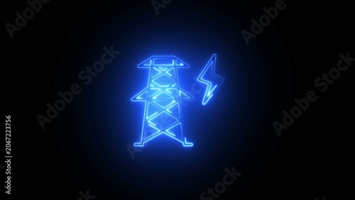 Cuadro en lienzo Neon blue glowing electricity pylon with lightning bolt on a dark Generate title without using the word Title: before it