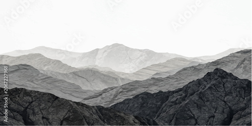 Canvas Print Majestic mountain ranges stretch across the horizon in a serene, monochrome panorama, creating a breathtaking display of nature's grandeur and rugged beauty