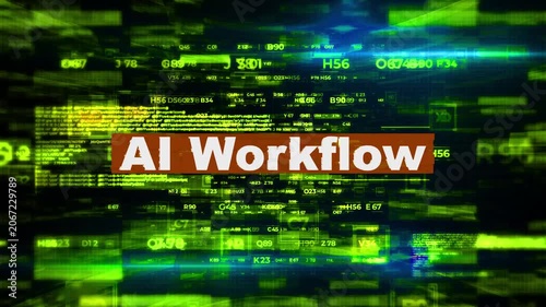AI Workflow Digital Text Animation over Futuristic