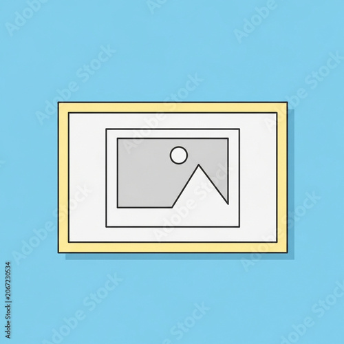Minimalist landscape photo frame icon on blue background