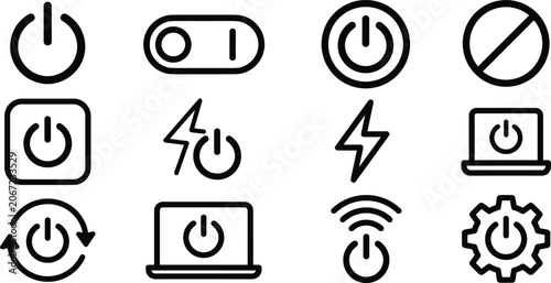 Cuadro en lienzo Power Button and Turn Off Icon Set with On Off Switch Toggle Laptop Restart Ener