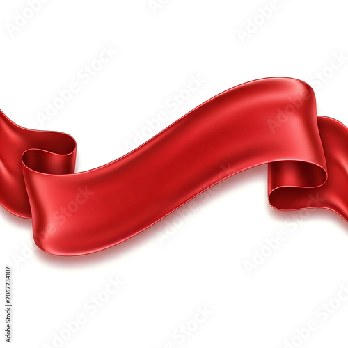 Elegant red satin ribbon tied in a loose bow on a neutral background