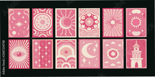Obraz na plátně Tarot Cards Mystical Pink And Cream Vector Illustration Collection