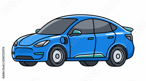 A blue hatchback car with a modern design and tinted windows