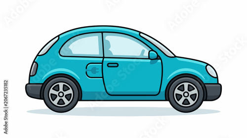 A cartoon teal-colored car with a black base and silver wheels