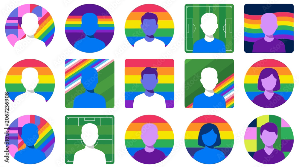 Fototapeta premium Comprehensive collection of twenty-seven modern minimalist flat vector avatar profile icons featuring diverse male and female characters for website interfaces and social media applications.