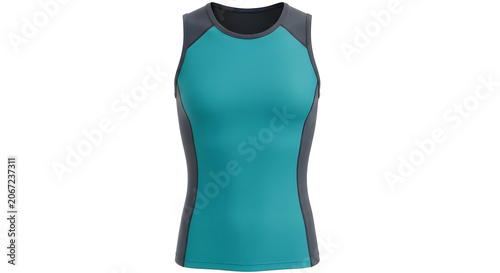 Stylish sleeveless turquoise and grey athletic top for women