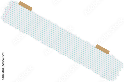 Tableau sur toile Torn lined paper with tape white background and irregular edges