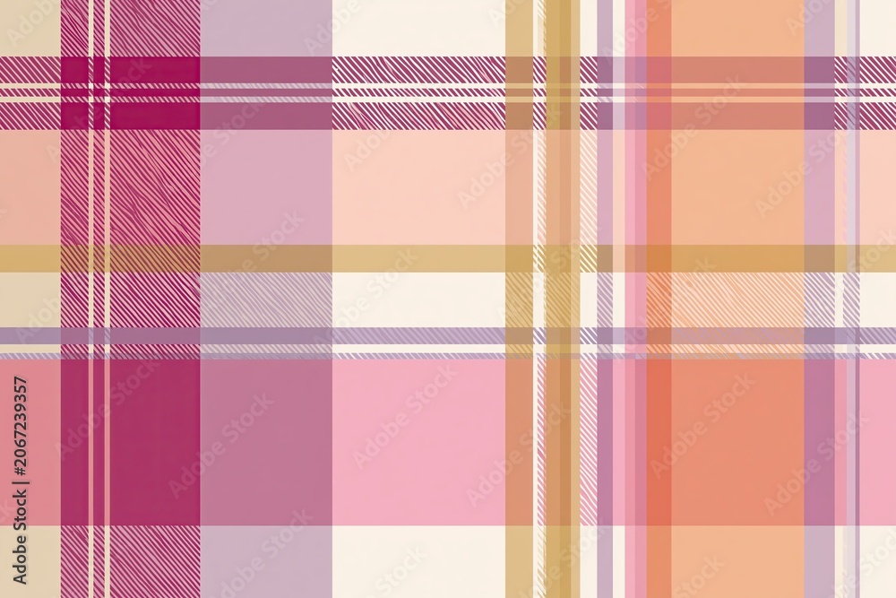 Fototapeta premium Vibrant Pink and Golden Plaid Pattern Textile Design: Colorful Geometric Checkered Decorative Modern Fabric Background