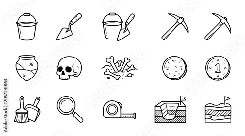 Obraz na płótnie Archaeology Icons: Tools, Artifacts, and Discoveries - Doodle Style
