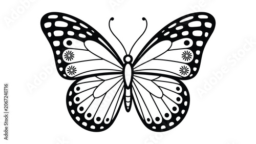 Cuadro en lienzo Black and white of a symmetrical butterfly with detailed wing patterns and anten