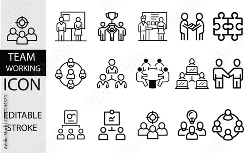 Team Working Line Icon Set