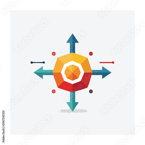Colorful geometric compass with arrows and dots