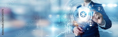 Tableau sur toile Fintech pro hand hold global INSURTECH and network platforms