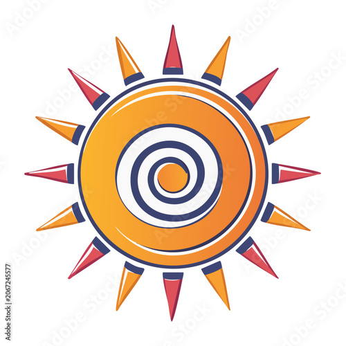 Colorful sun symbol with spiral and rays