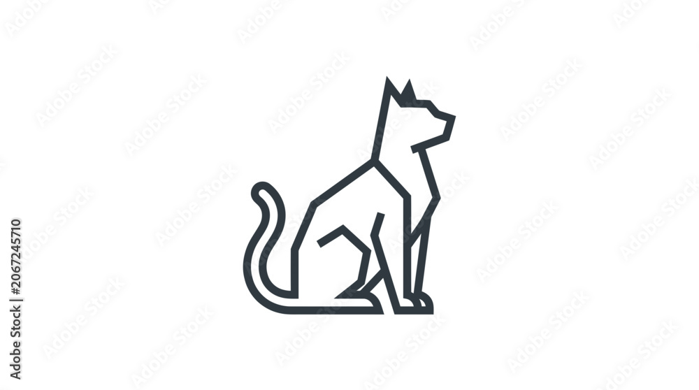 Fototapeta premium Geometric Cat Silhouette Icon, Minimalist Line Art, Pet Symbol
