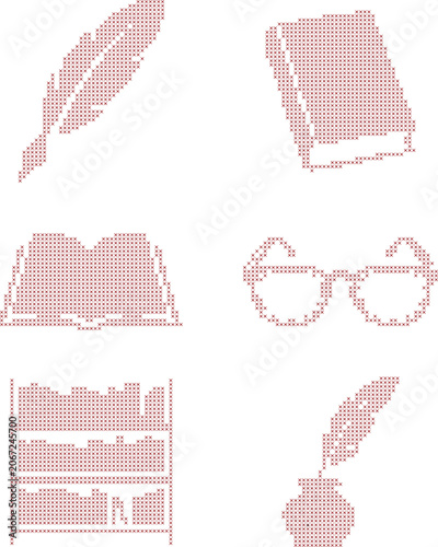 Cross stitch pattern set of vintage writing and reading items 